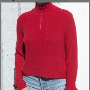 Brandy Melville Red Ribbed 1/4 Zip Sweater, OS